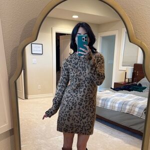 Sezane Brown Leopard Long Sleeve Dress